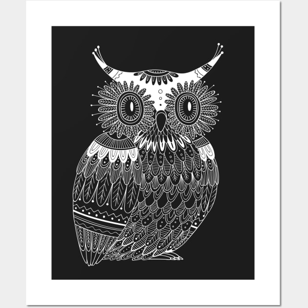 White owl with dark background Wall Art by yuliia_bahniuk